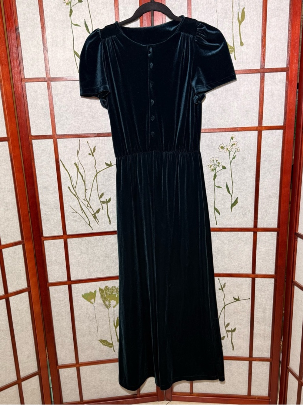 Zara Girl green/teal velvet jumpsuit button up elastic waist wide leg size 13-14